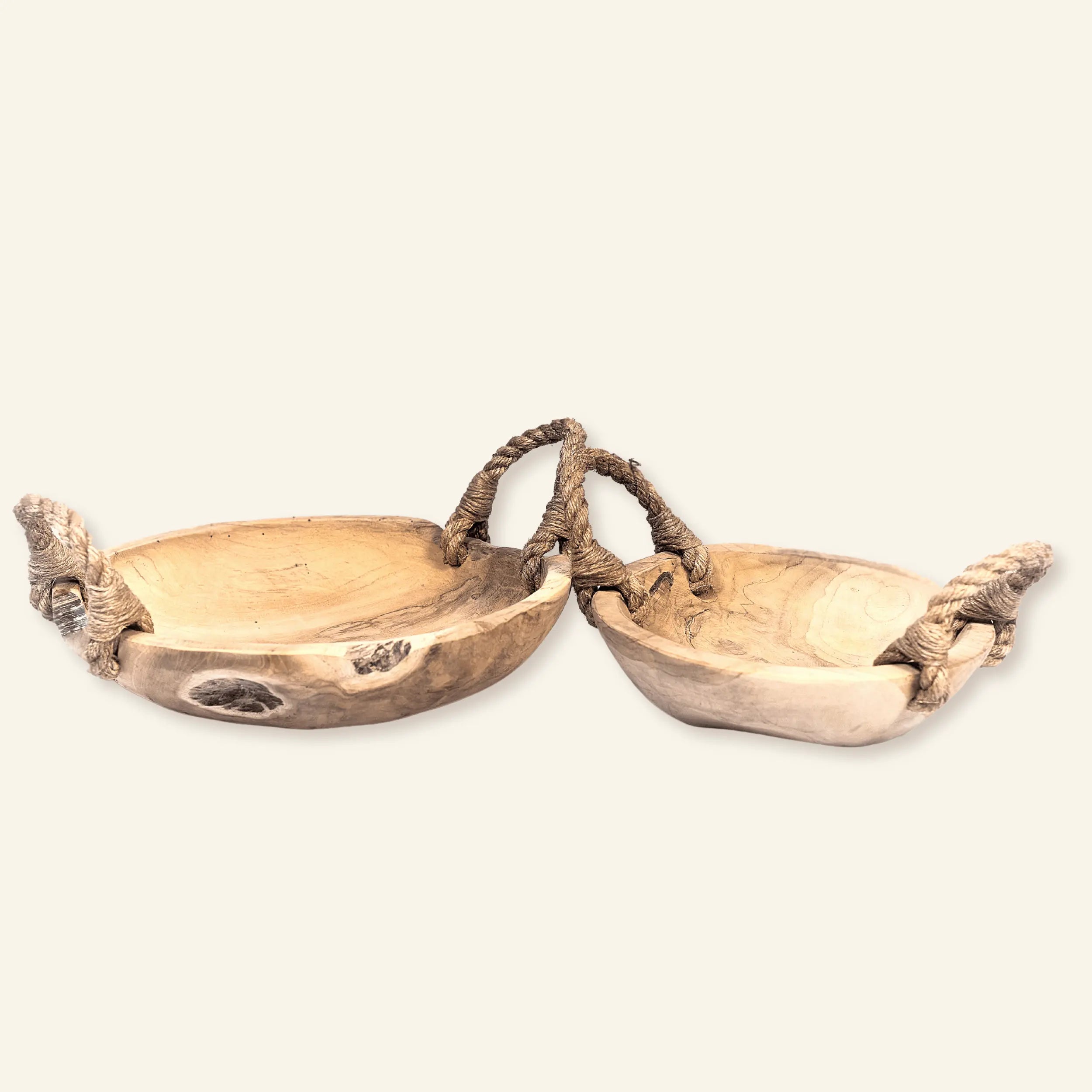 Bol en teck rustique et poignées en jute - CRUSOË