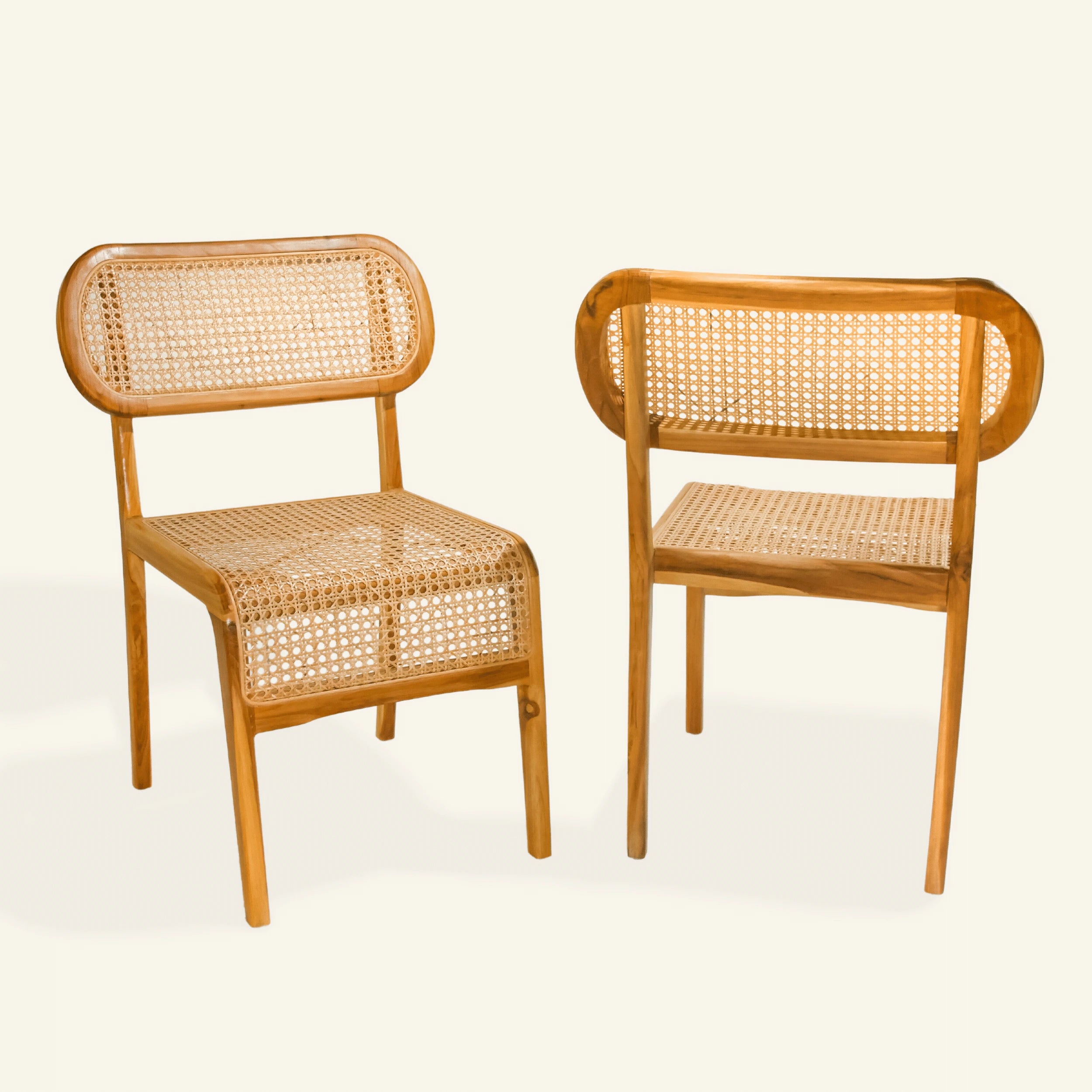 Chaise table dîner en teck et rotin - CRUSOË