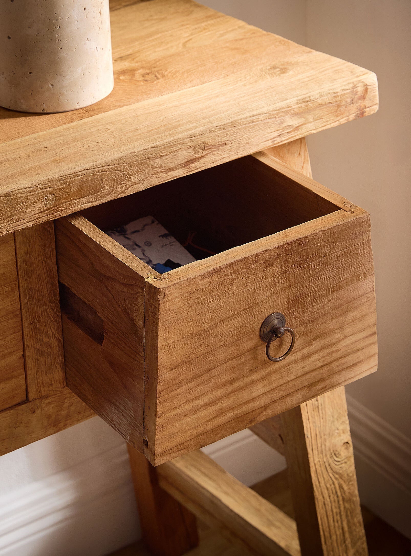 A-frame console in recycled teak - 2 drawers