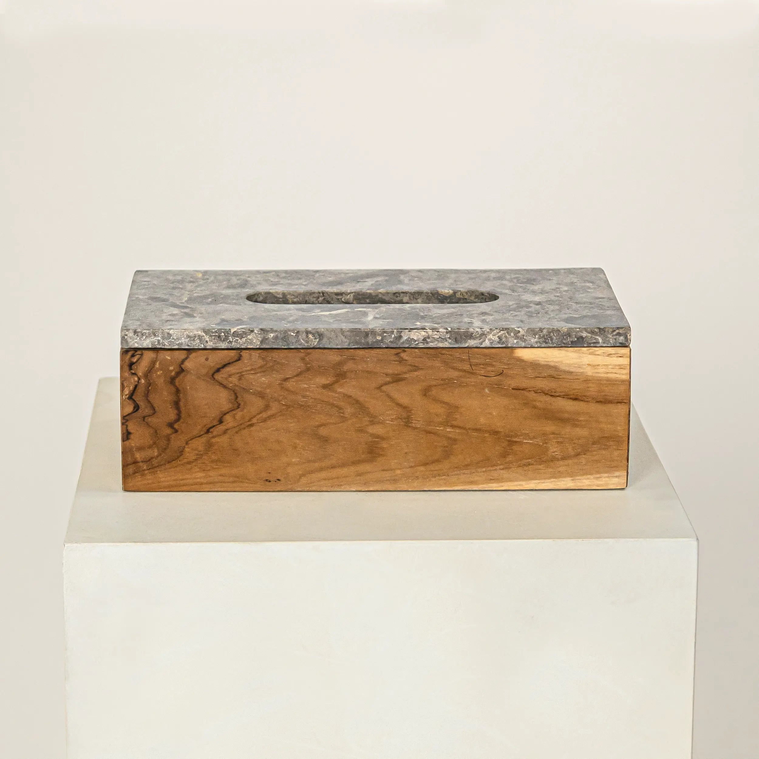 Teak Wood and Marble Tissue Box - Black