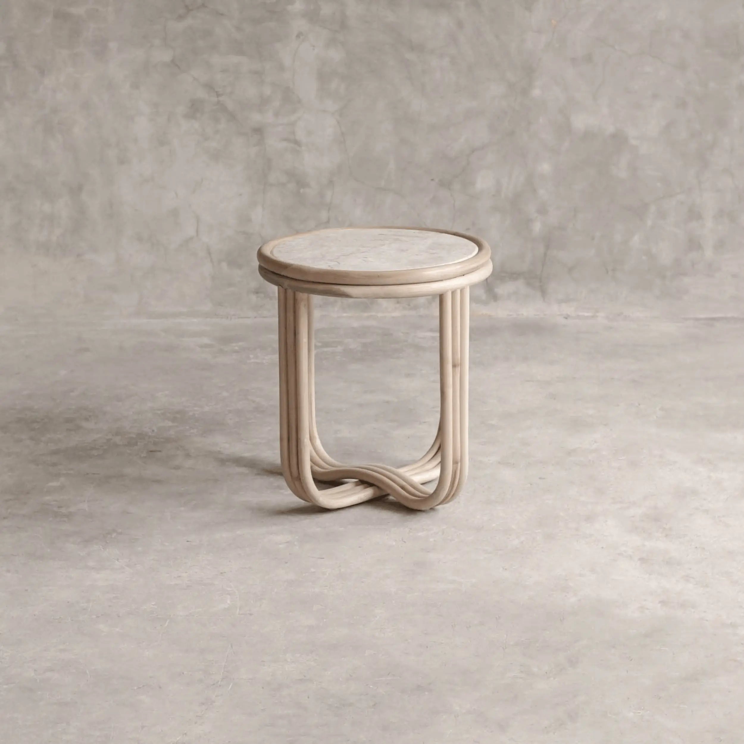Cali marble and rattan side table
