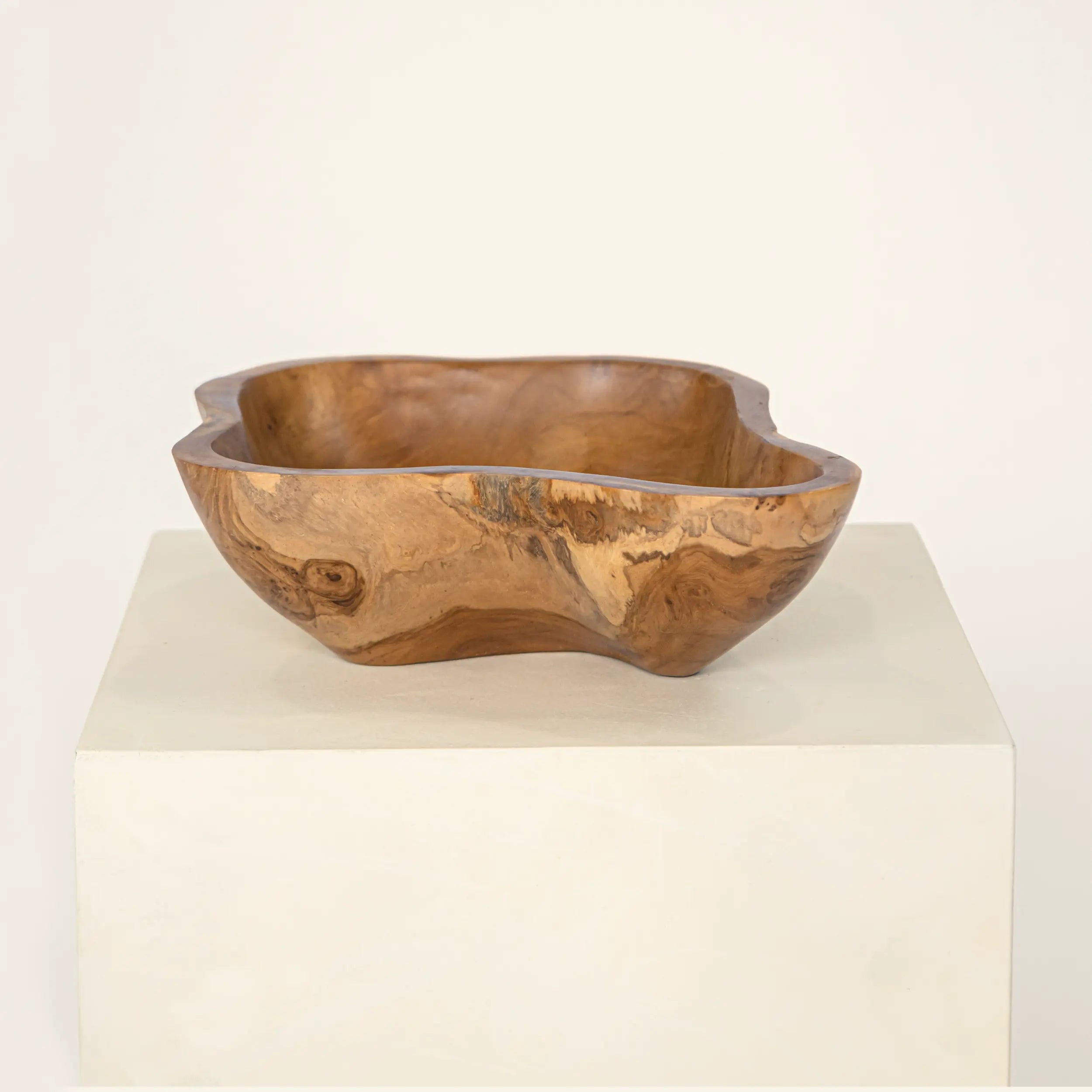 Large Asymmetrical Teak Wood Bowl