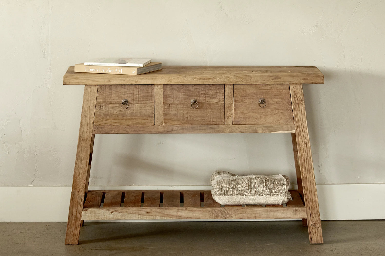Console with 3 drawers - recycled teak