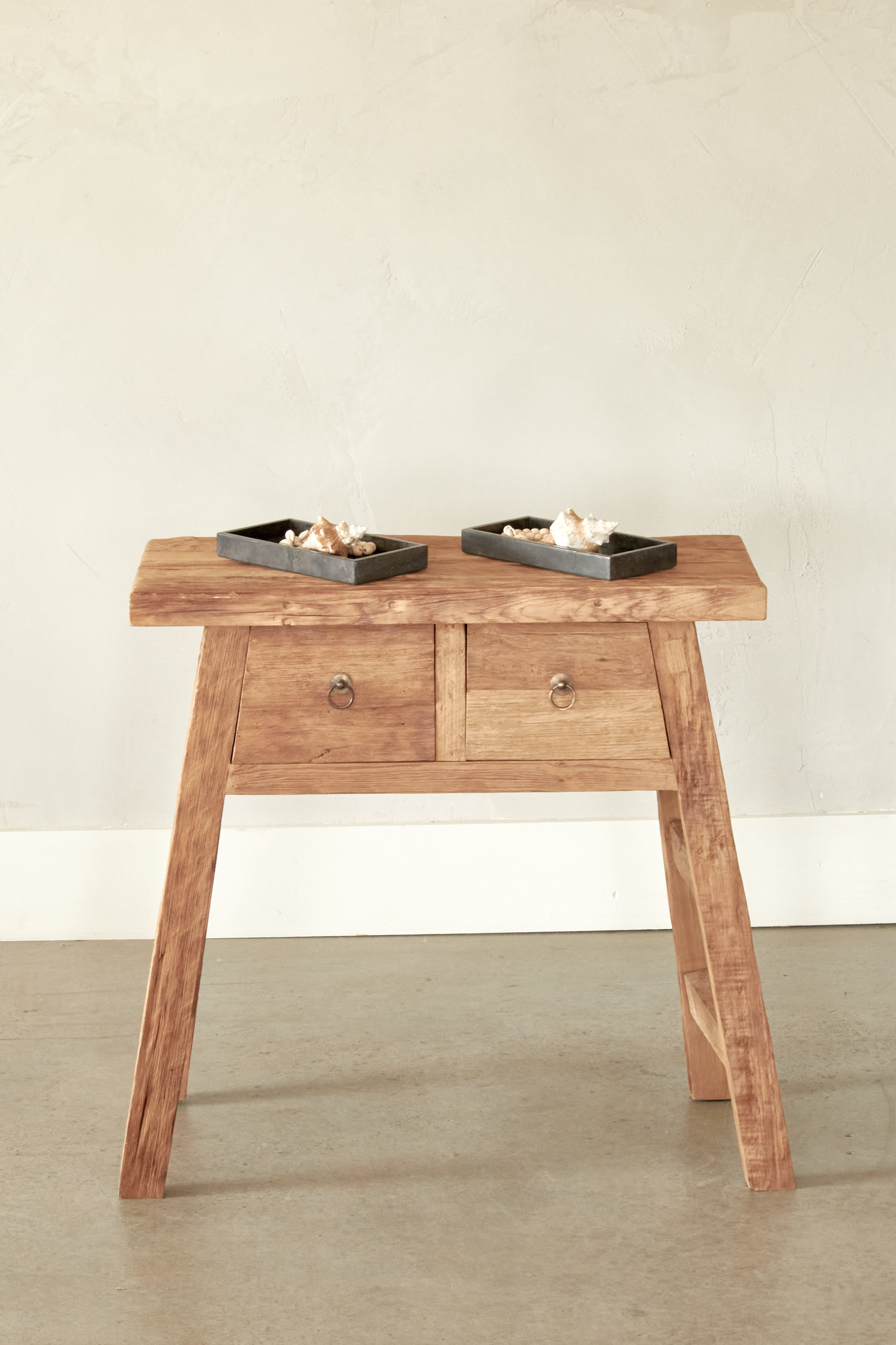A-frame console in recycled teak - 2 drawers