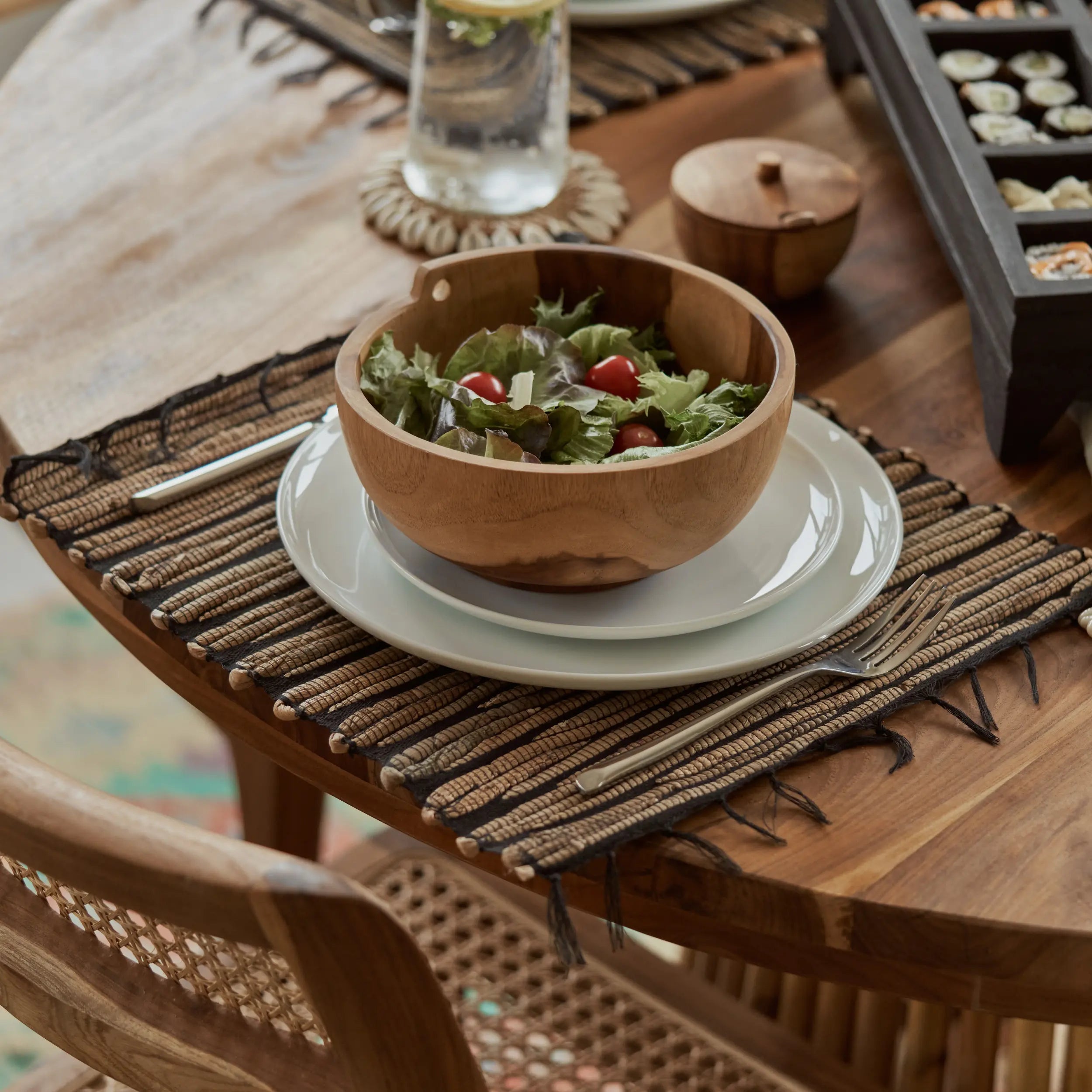 Napperon rectangulaire rayé coton et jacinthe d&