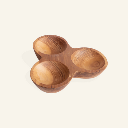 Teak wood 3-compartment bowl