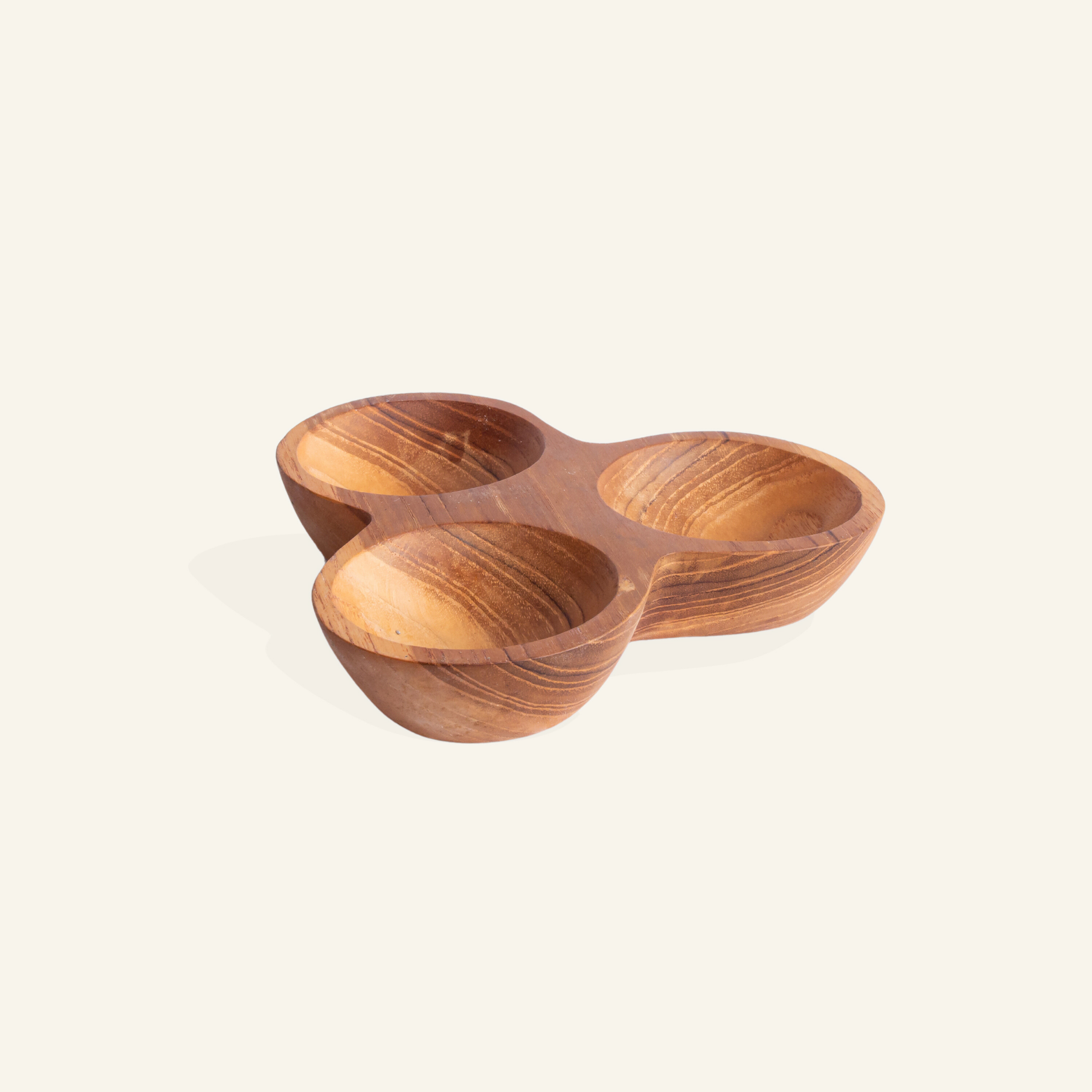 Teak wood 3-compartment bowl