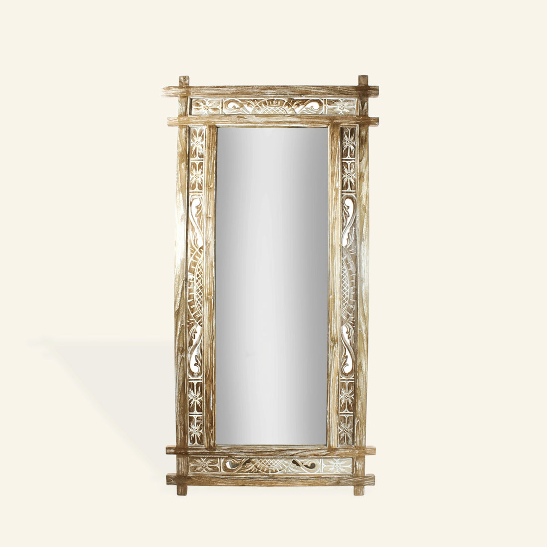 Grand miroir sculpté bois de teck - CRUSOË