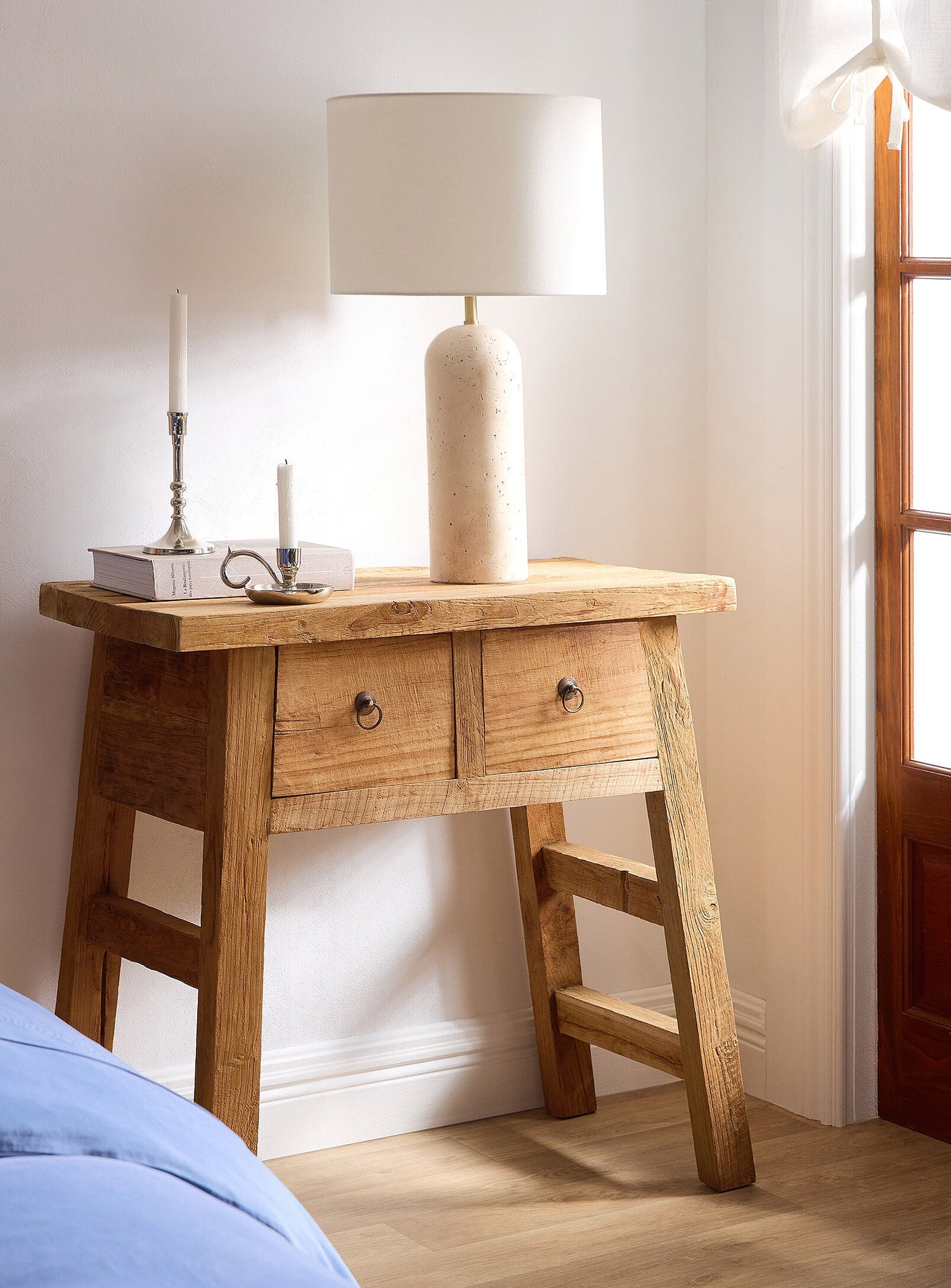 A-frame console in recycled teak - 2 drawers