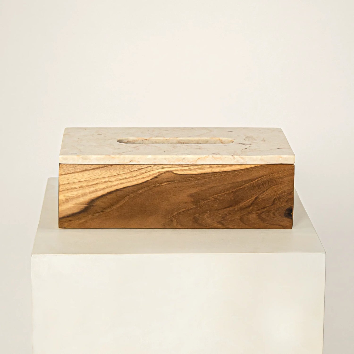 Teak Wood and Marble Tissue Box - Black