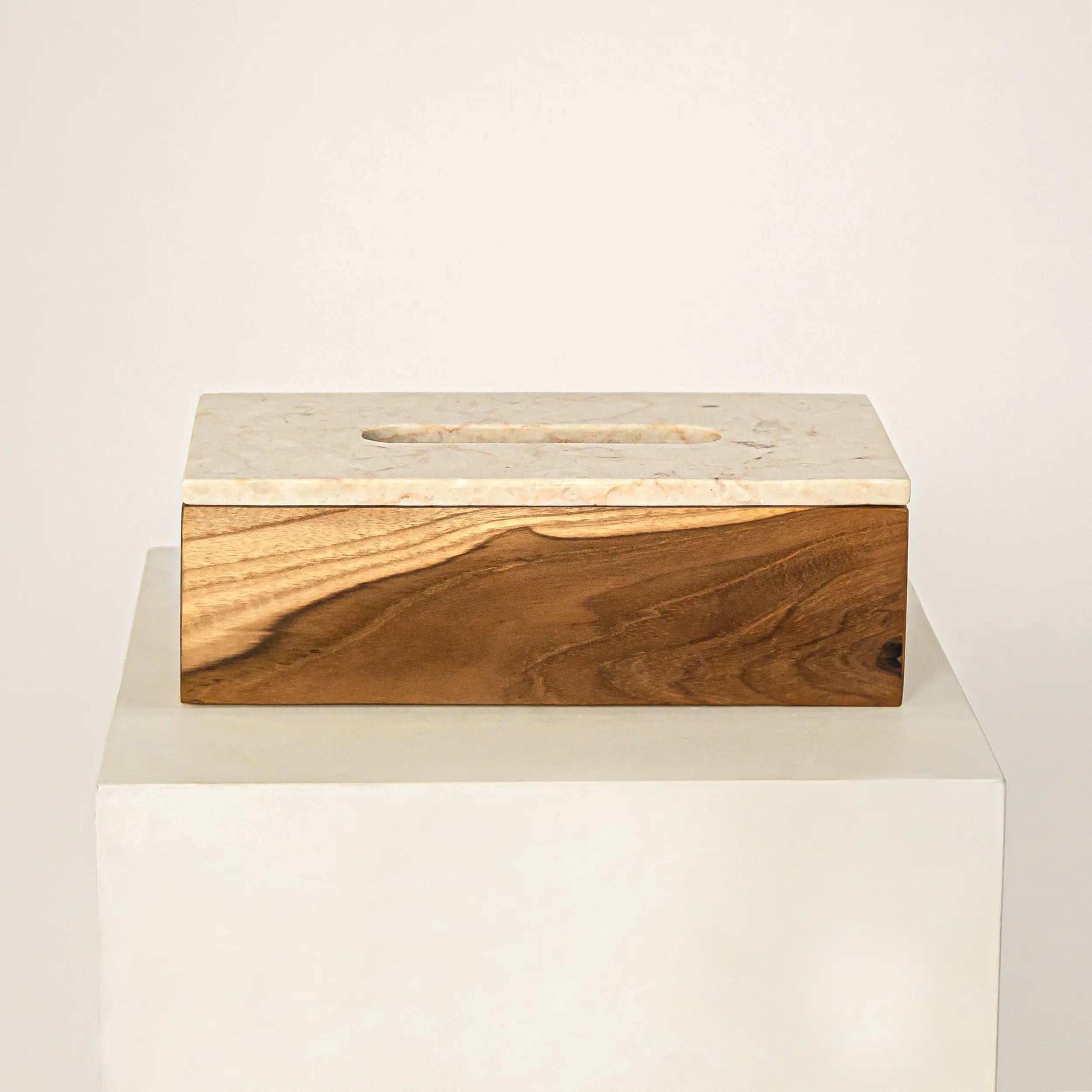 Teak Wood and Marble Tissue Box - Black