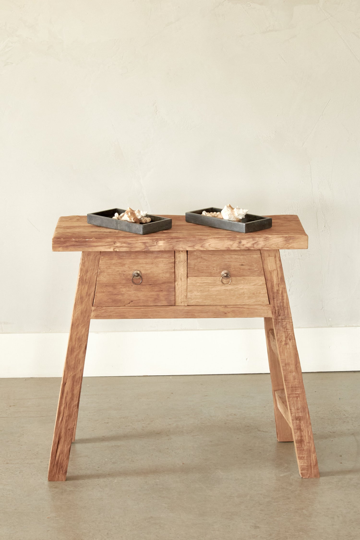 A-frame console in recycled teak - 2 drawers