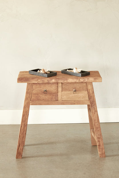 A-frame console in recycled teak - 2 drawers