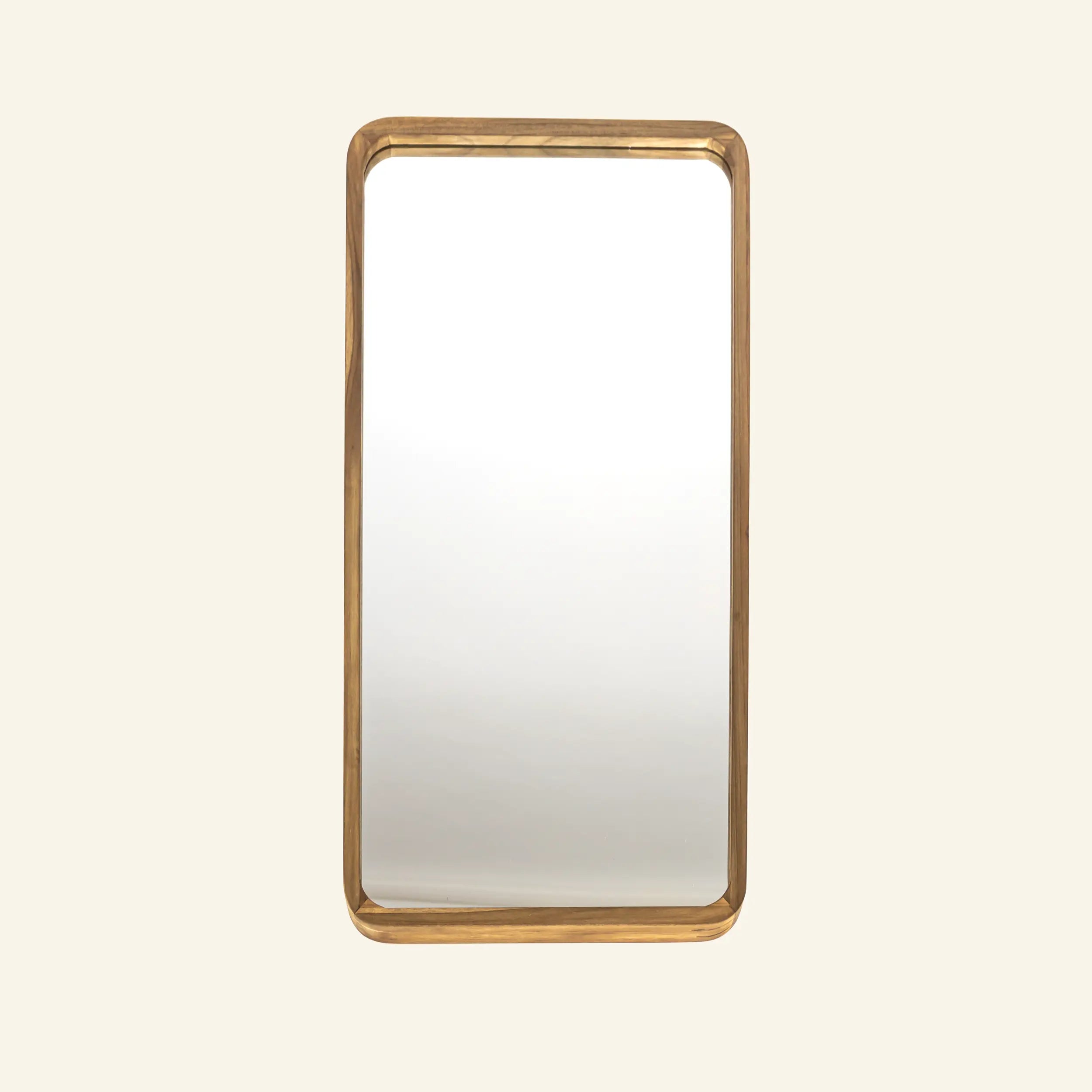 Miroir Lyndi en bois de teck - cadre arrondi