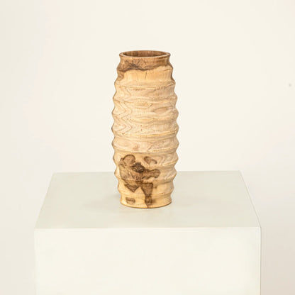 Hand-turned teak wood vases