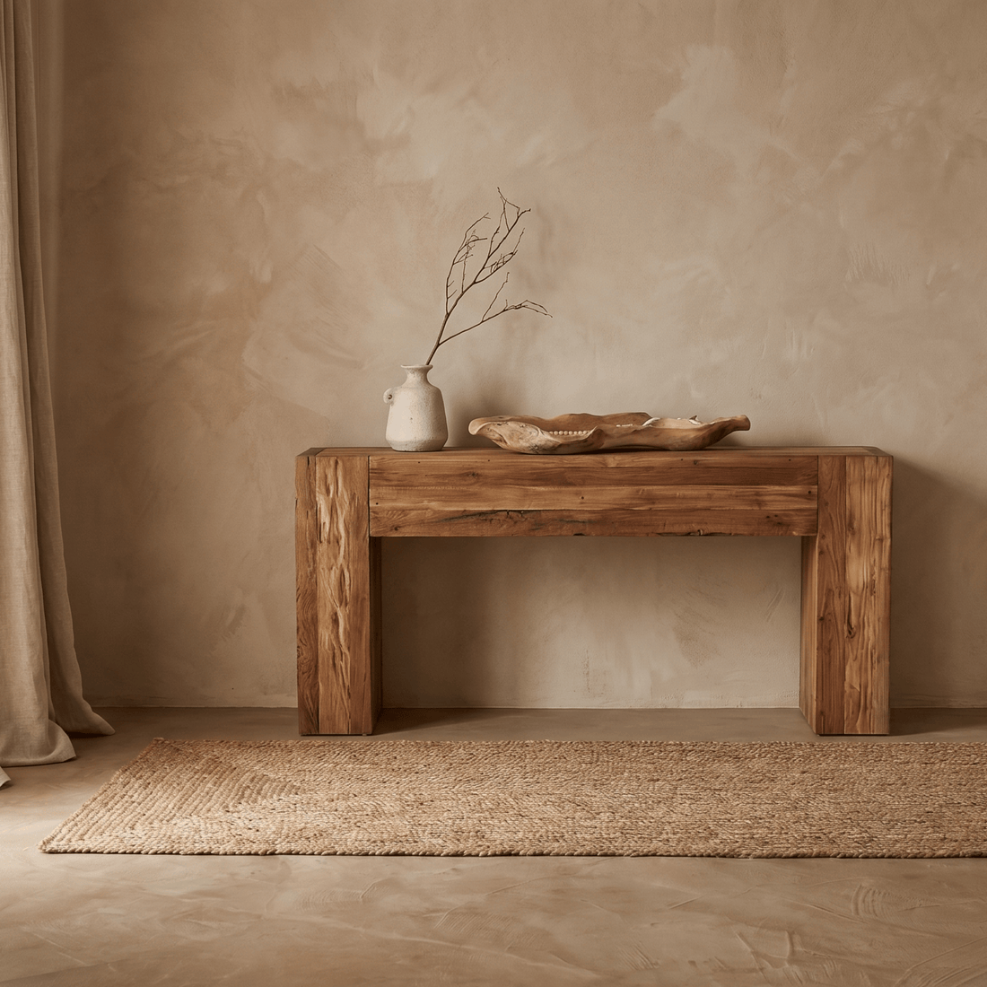 Auguste console in super rustic teak
