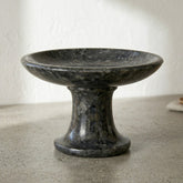 CRUSOË black marble pedestal cake stand, round serving tray with a flared rim and pedestal base.