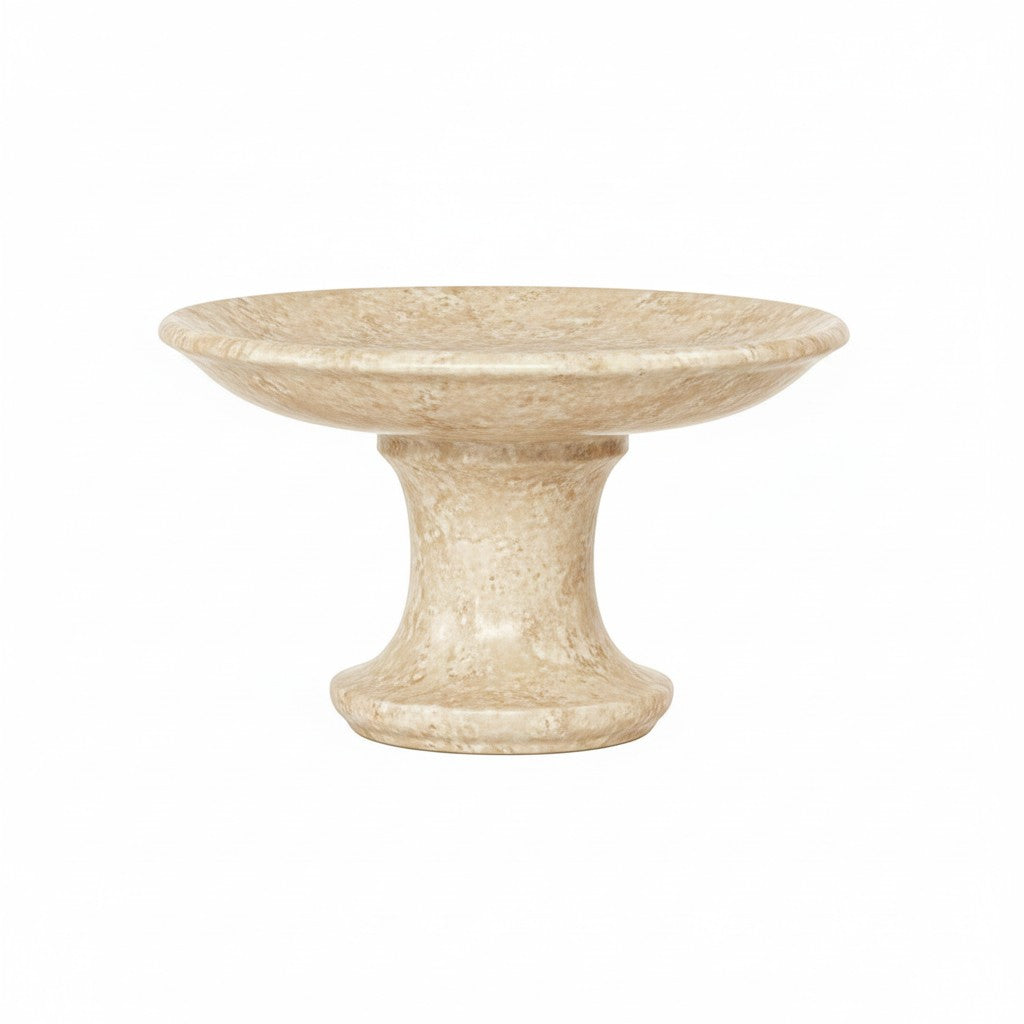 CRUSOË black marble pedestal cake stand, round serving tray with a flared rim and a decorative pedestal base.