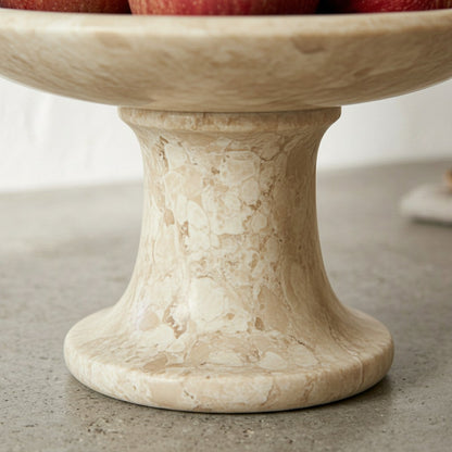 CRUSOË black marble pedestal cake stand with a unique speckled pattern, perfect for serving or display.