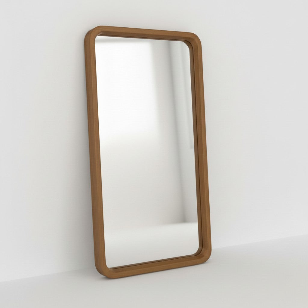 CRUSOË Lyndi rectangular mirror with rounded teak wood frame, natural finish.