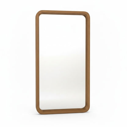 CRUSOË Lyndi rectangular mirror with rounded teak wood frame, natural finish.