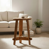 CRUSOË Rembrandt recycled teak side table with visible dowels and a natural wood finish, perfect for rustic or modern interiors.
