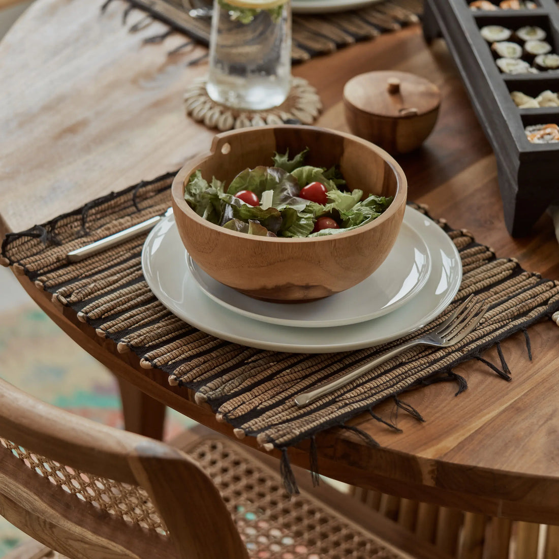 Napperon rectangulaire rayé coton et jacinthe d&