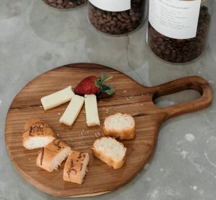 Round teak wood tray